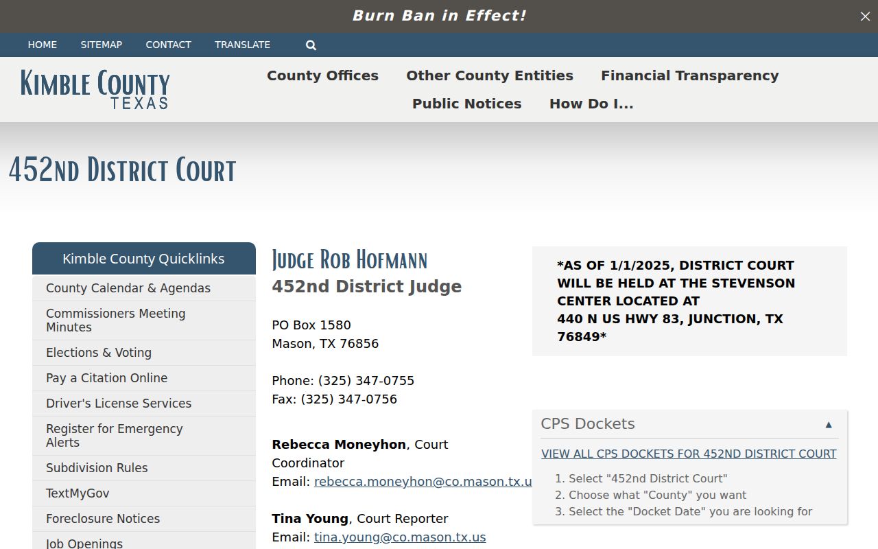 Kimble County 452nd District Court venue information