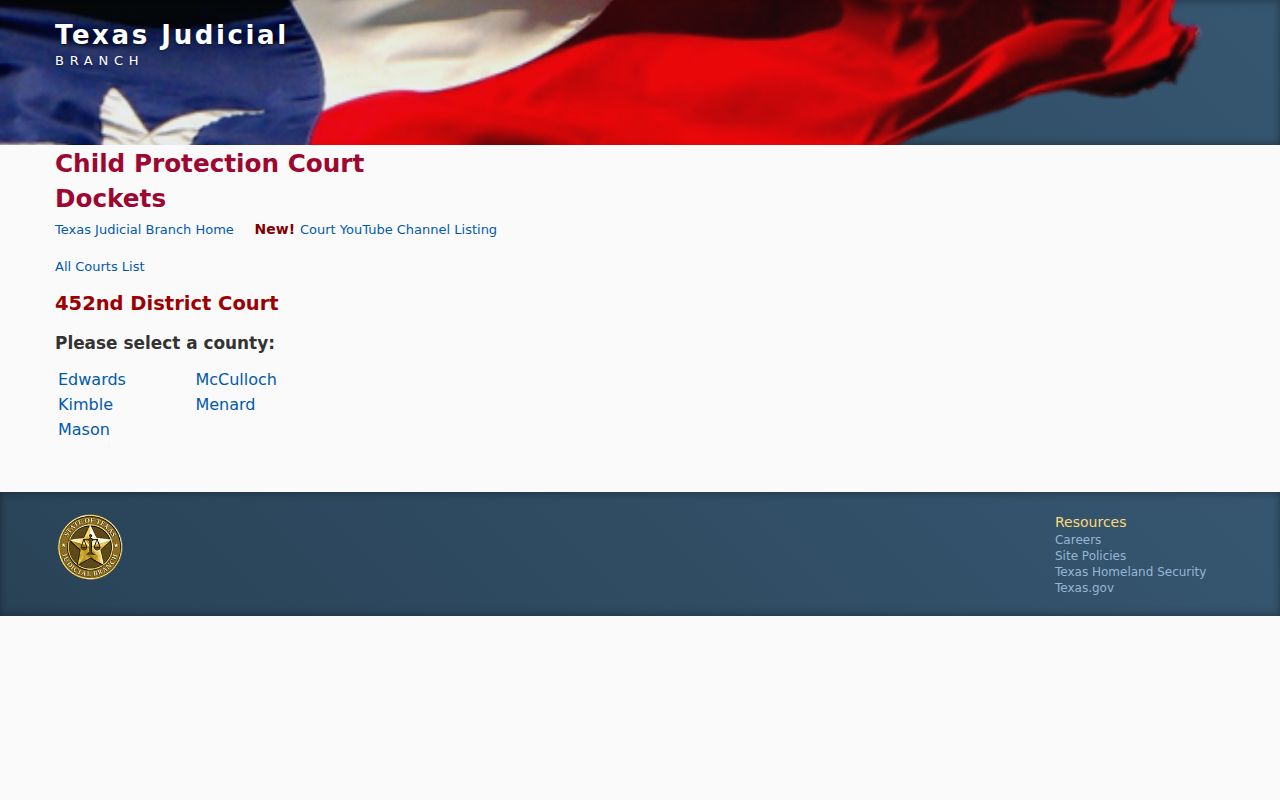 Kimble County in the 452nd District Court county selector