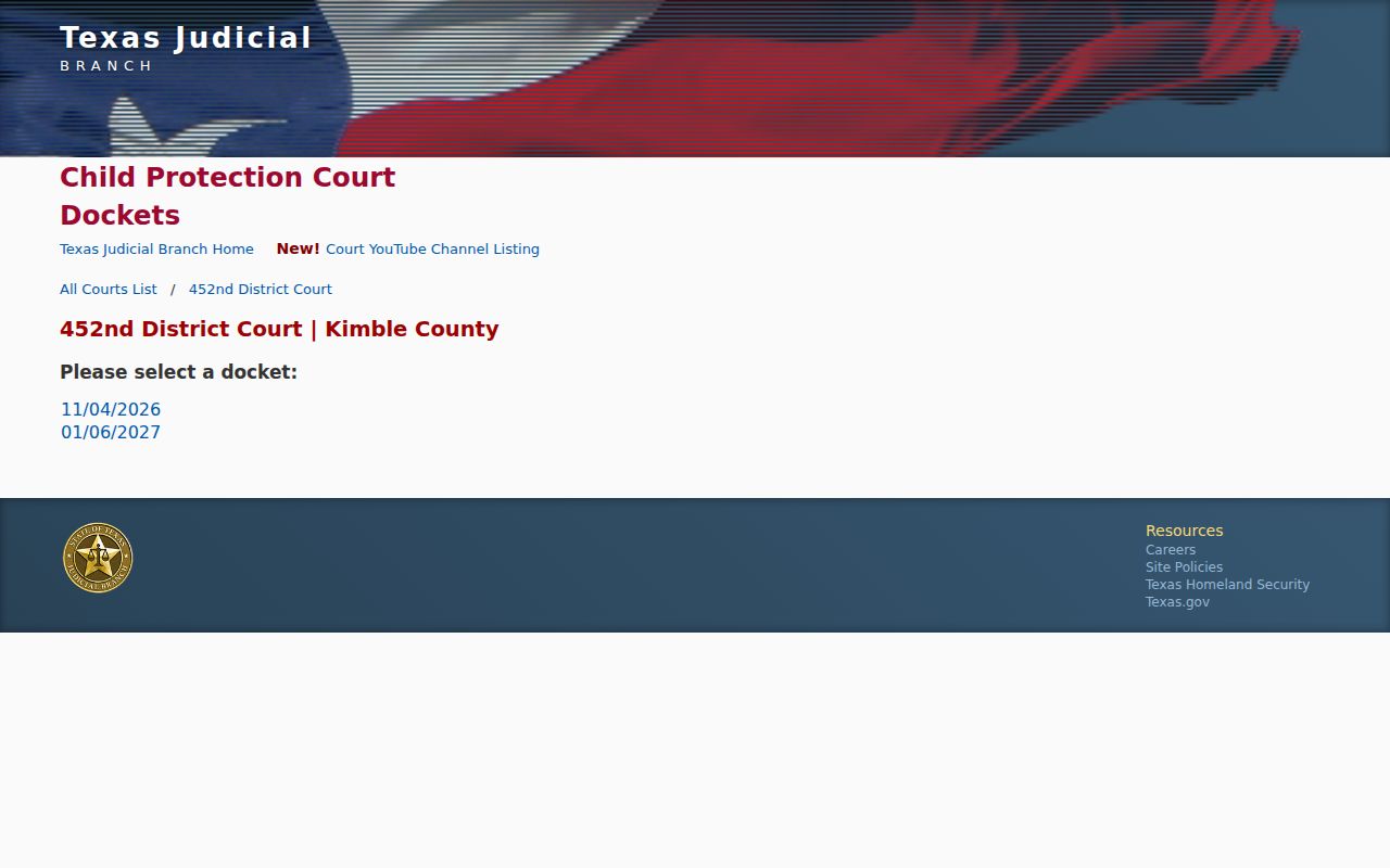 Kimble County court calendar posting docket dates